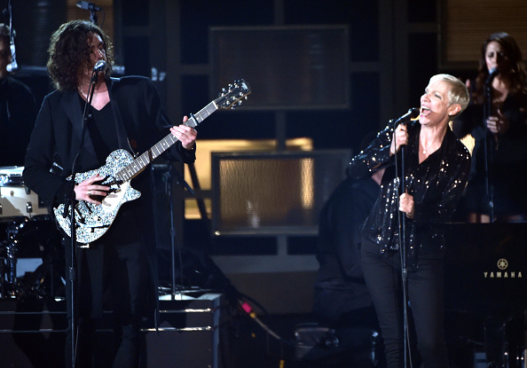 Hozier and Annie Lennox perform onstage during The 57th Annual GRAMMY Awards at the STAPLES Center on February 8, 2015 in Los Angeles, California. (Photo by Kevin Winter/WireImage)