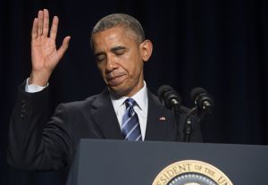 President Barack Obama waves after speaking during the National Prayer Breakfast in Washington, DC, February 5, 2015. (PHOTO: SAUL LOEB/AFP/Getty Images)