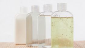 Close up of massage oil bottles