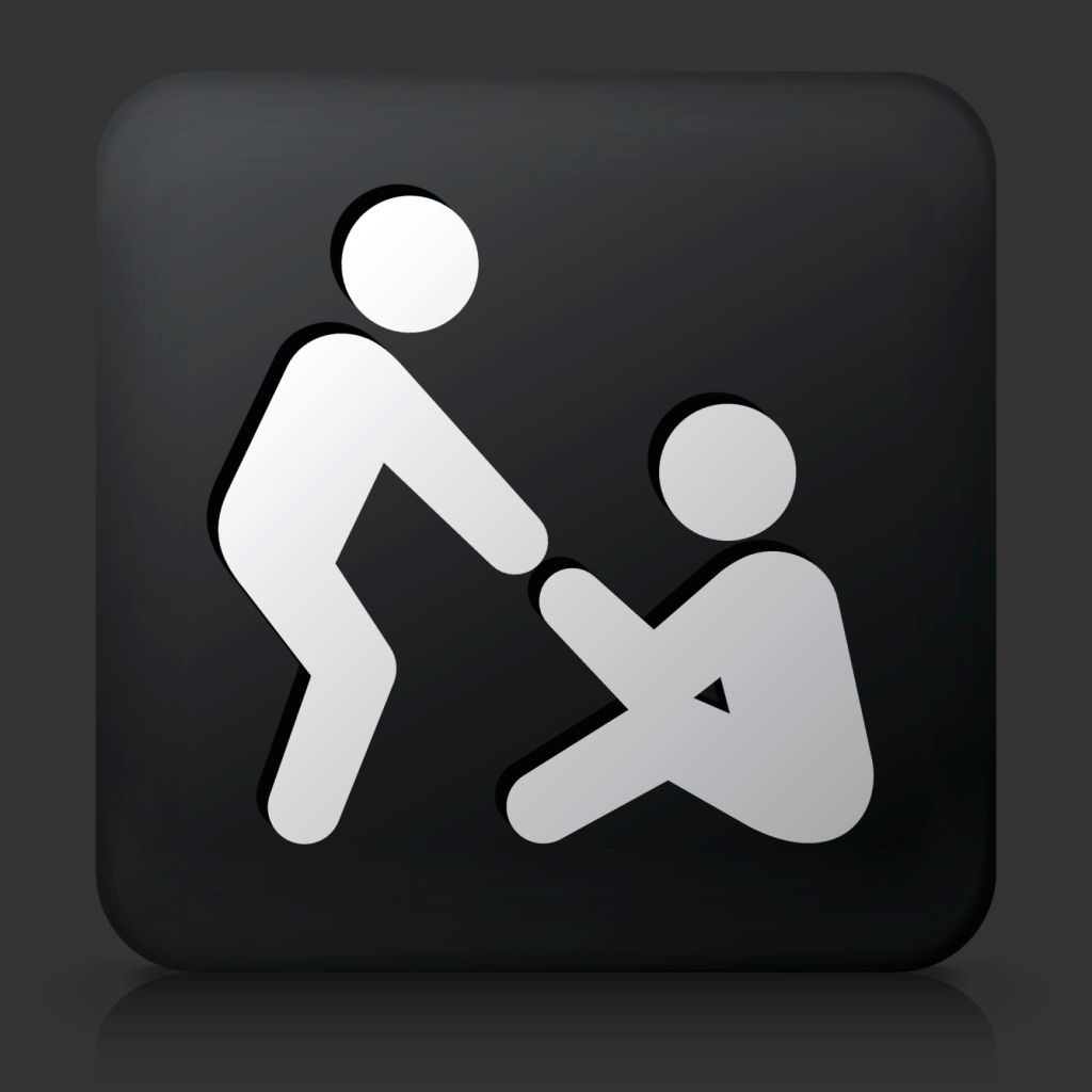 Black Square Button with Helping Hand Icon