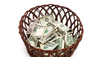 Collection basket with money