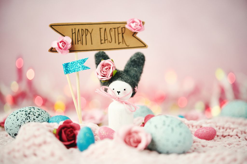 Handmade bunny with flowers and Easter message