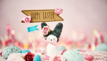Handmade bunny with flowers and Easter message