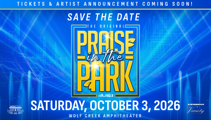 Tickets & artist announcement coming soon for "The Original Praise in the Park" event on October 3, 2026 at Wolf Creek Amphitheater.