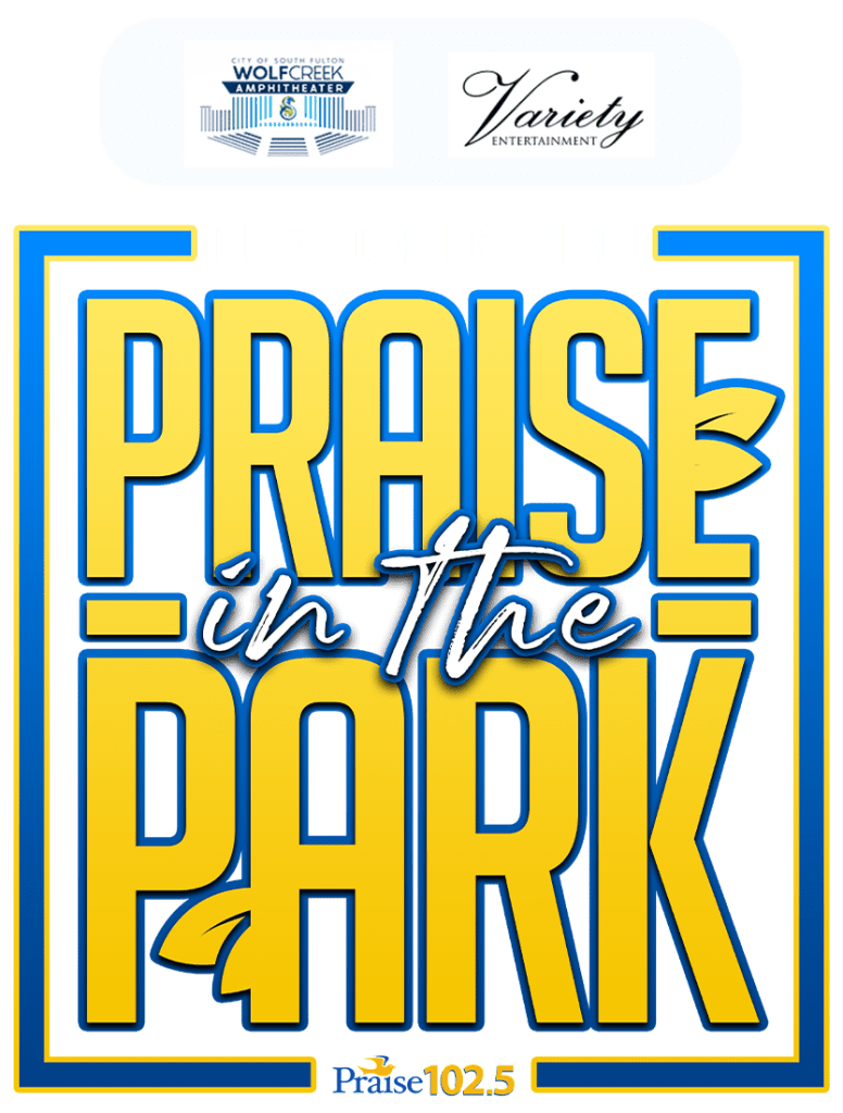 Poster for "Praise in the Park" event at Wolfcreek Amphitheater, featuring the Variety Entertainment logo.